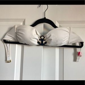 Strapless white bathing suit top w/ anchor detail